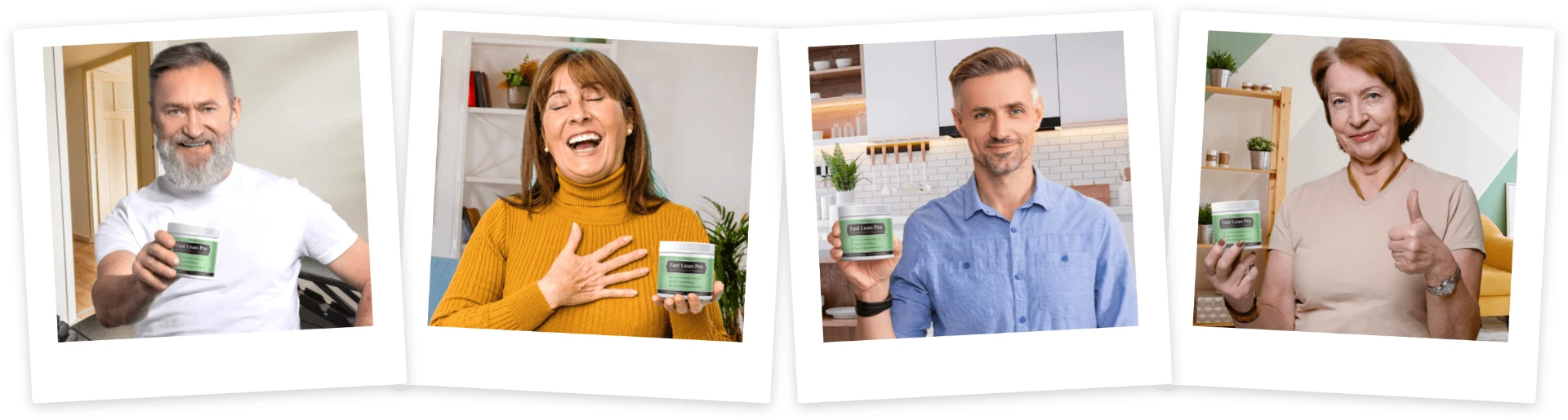 Four happy Fast Lean Pro customers holding their jars and giving a thumbs up